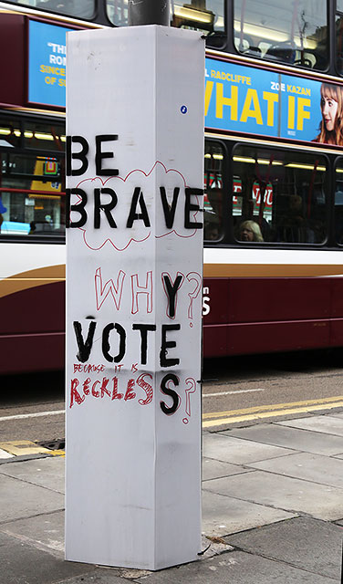 Photos taken in Edinburgh on the two days leading up to the Scottish Referendum Vote on 18 September 2014  -  Plackard outside Scalyes Music Shop, Nicolson Street, and a passing Bus