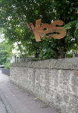 Photos taken in Edinburgh on the two days leading up to the Scottish Referendum Vote on 18 September 2014  - Wooden 'Yes' sign in a tree at Newington