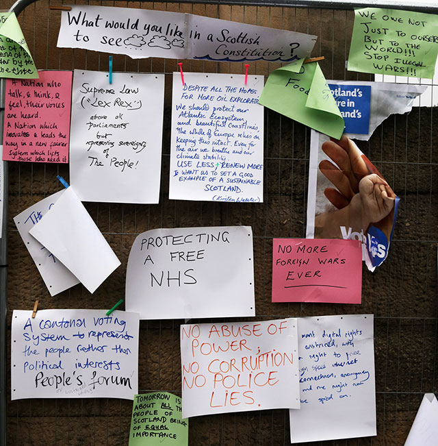 Photos taken in Edinburgh on voting day in the  Scottish Referendum on 18 September 2014  -  The Mound Precinct