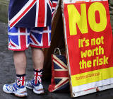 Photos taken in Edinburgh on voting day in the  Scottish Indepemdence Referendum on 18 September 2014  -  The Royal Mile  -   'No campaigner on the corner of George IV Bridge and Lawnmarket