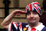 Photos taken in Edinburgh on voting day in the  Scottish Indepemdence Referendum on 18 September 2014  -  The Royal Mile  -   'No campaigner on the corner of George IV Bridge and Lawnmarket