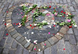 Photos taken in Edinburgh on voting day in the  Scottish Indepemdence Referendum on 18 September 2014  -  'Yes' message left on the 'Heart of Midlothian'The Royal Mile