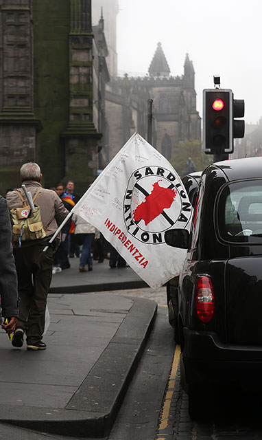 Photos taken in Edinburgh on voting day in the  Scottish Indepemdence Referendum on 18 September 2014  -  Visitor from Sardinia