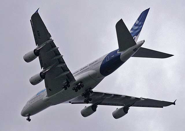 Airbus A380 -  photographed from Silverknowes Promenade - September 5, 2009