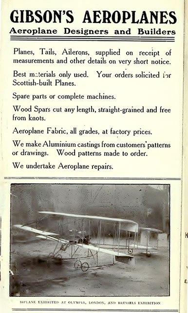Gibson's Aeroplanes Advert - from Edinburgh & Leith Post Office Directory, 1910