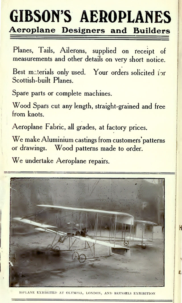 Gibson's Aeroplanes Advert - from Edinburgh & Leith Post Office Directory, 1910