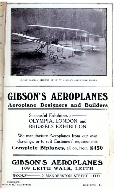 Gibson's Aeroplanes Advert - from Edinburgh & Leith Post Office Directory, 1910