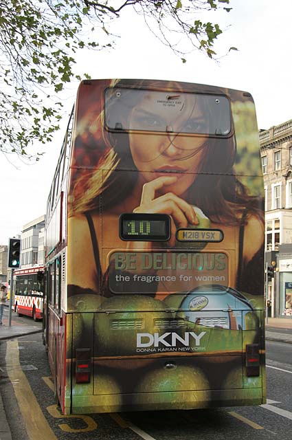 Bus 218 with large rear advert in Princes Street  -  November 2005