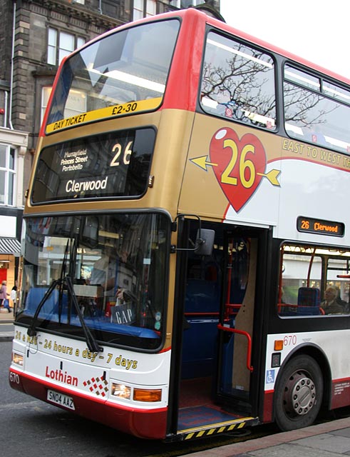 Route 26 bus in Princes Street  -  November 2005