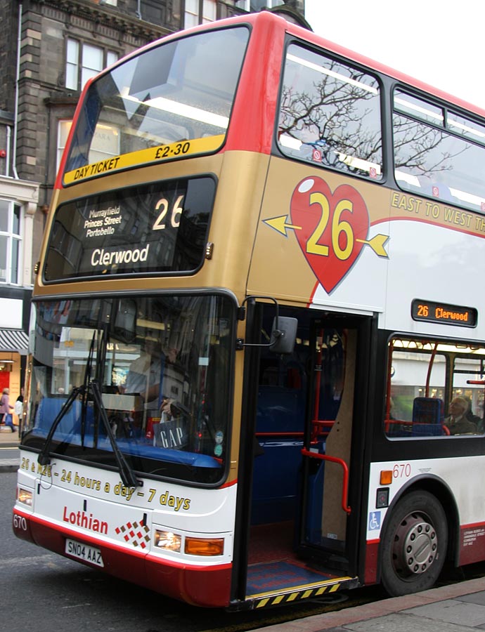 Route 26 bus in Princes Street  -  November 2005