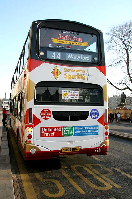 Bus 728 with route branding for Route 44 in Princes Street  -  November 2005