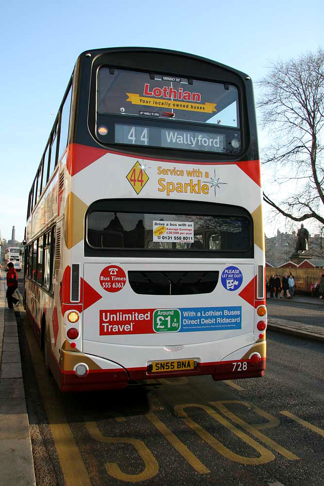 Bus 728 with route branding for Route 44 in Princes Street  -  November 2005