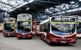 Lothian Buses at Central Depot, Annandale Street  -  Three Buses in the new livery, 2010