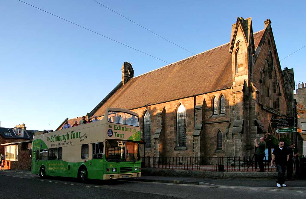 Open-top bus excursion to North Berwick - standing at its destination in the centre of North Berwick