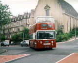 Lothian Region Transport  -  bus No 900, restored, turning from Queensferry Road into Orchard Brae