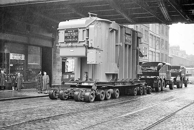 Bruce Peebles Transformer being delivered to Portobello Power Station, 1952