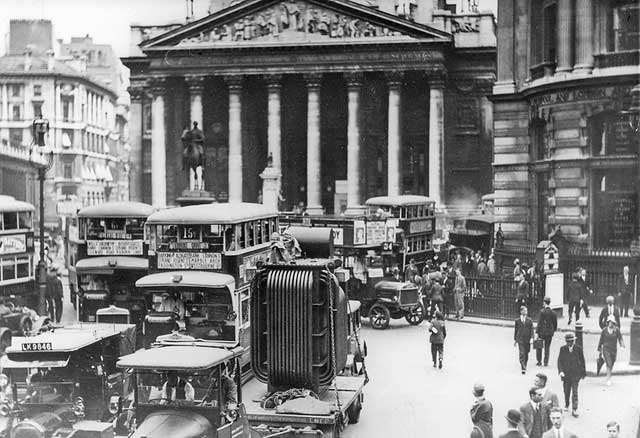 A transformer from Bruce Peebles' works in Edinburgh passes through London  in the early 1900s