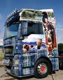 Truck decorated with photos, including my photograph of highland cattle in the snow, near Crianlarich