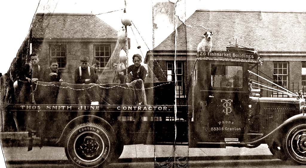 Jphn Smith Fish Lorry, with Newhaven Boys and Dog, possibly 1936