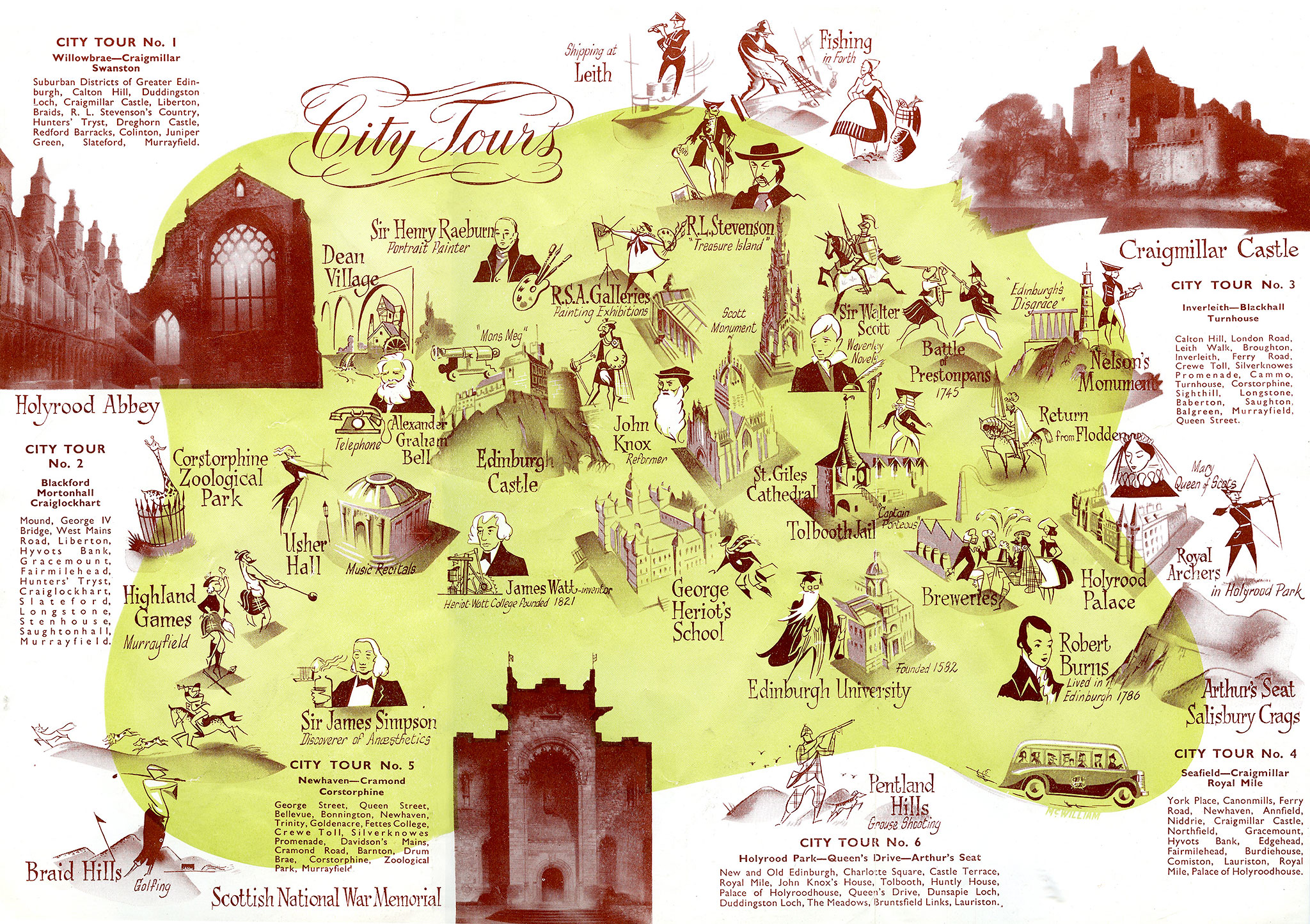 Edinburgh Corporation Coach Tours Leaflet 1955-56  -  The Map