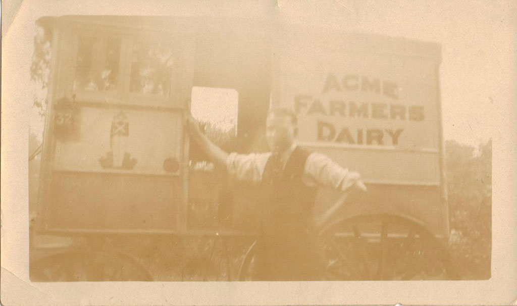 Doug Imrie's Great Grandfather delivering milk in Edinburgh for Acme Farms Dairy