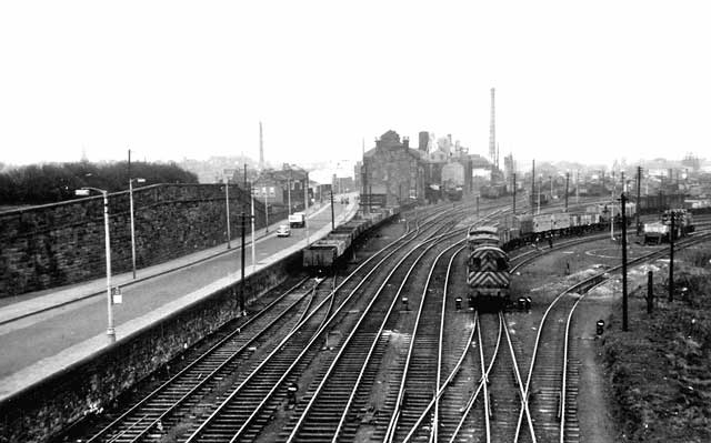 Railways in Eastern Edinburgh - View to the west towards Leith from the bridge over the railway at Seafield