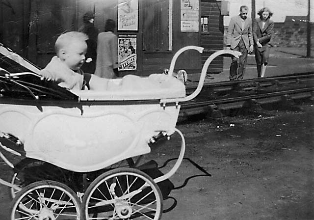 Where is it  -  Photograph of a railway line and a pram.  Possibly Newhaven or Granton