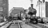 'Gordon HIghlander' heading the 'Scottish Rambler' Easter weekend tour stands outside Leith Central Station