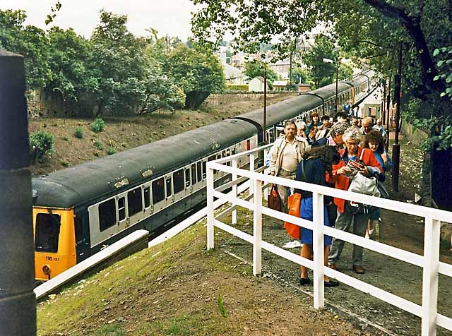 Meadowbank Station  -  Arrival of one of the special shuttle trains from Edinburgh Waverley Station to the Commonwealth Games at Meadowbank Stadium