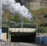 Locomotive 60019, 'Bittern' crosses New Street as it leaves Edinburgh Waverley station on day 3 of The Coronationsteam train tour on May 19, 2010