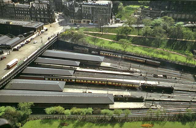 Looking down on Waverley Station from the Scott Monument
