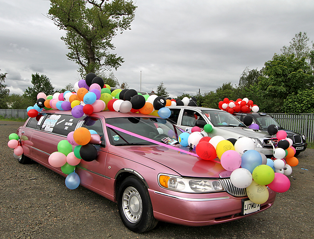 Edinburgh Taxi Trde Children's Outing, 2012  -  Decorated Pink Limo in the Car Park at Murrayfield