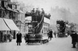 Trams in Dalrty Road, returning from a 'Hearts' football match  -  around 1920