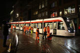 Tram Testing on December 5, 2013  -  Tram turning into Princes Street, after leaving St Andrew Square