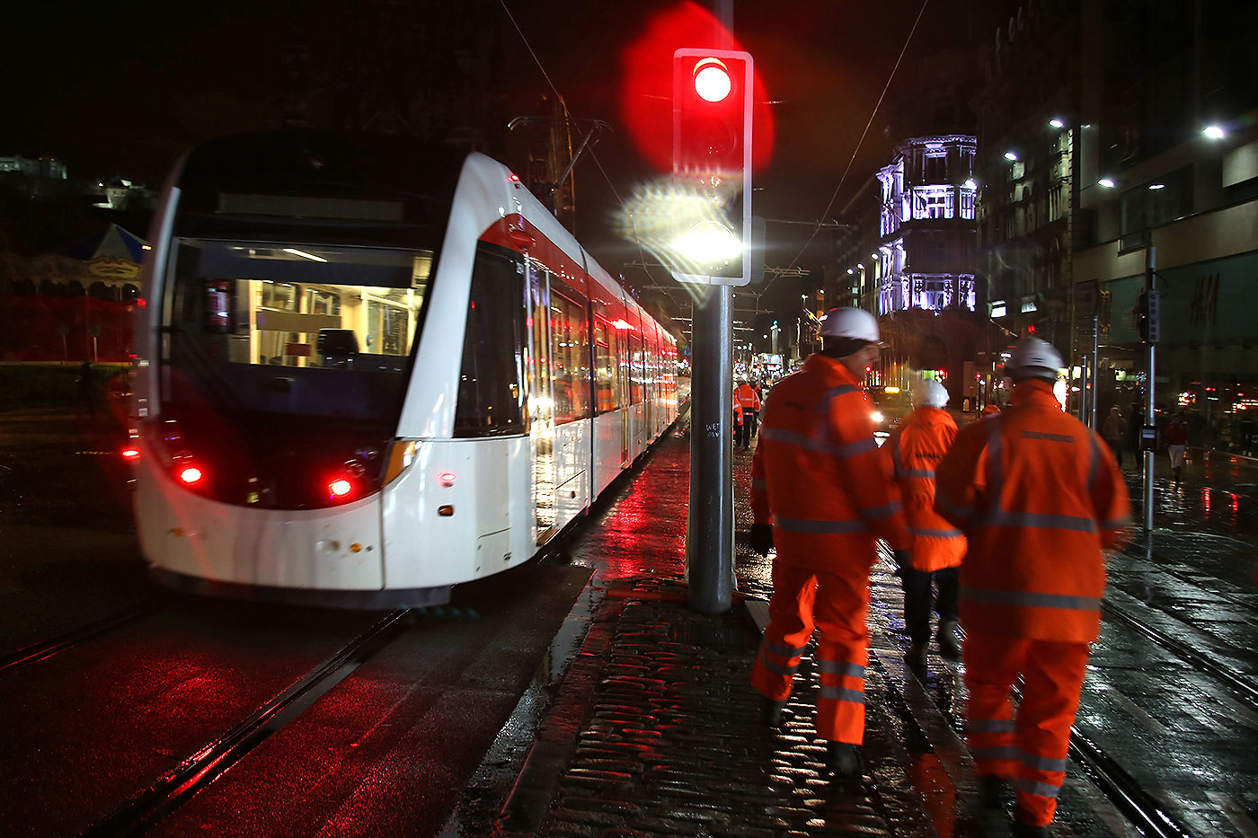 Tram Testing on December 5, 2013  -  Tram passing The Scott Monument, Princes Street