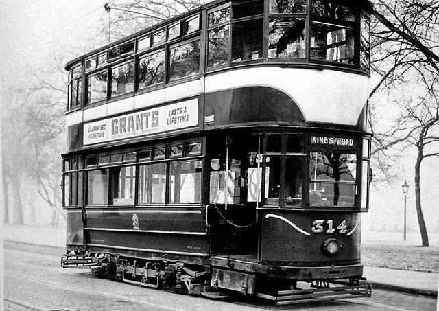 Tram 314 posed for a photograph.  Was this photo taken at Bruntsfield Links or The Meadows, and when might this photo have been taken?