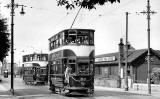 Looking down on a tram travelling up Granton Road, and Granton Harbour  -  1951