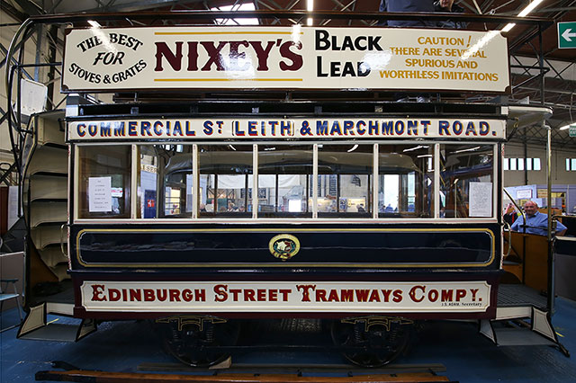 Edinburgh Street Tramway Copany  -  Horse-drawn Tram  -  Restored 2012  -Seen here at Lathalmond Vintage Bus Museum, August 2013