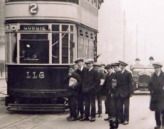 Looking to the east along Princes Street from the Foot of the Mound towards the Scott Monument  - Tram 116