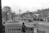 Looking to the west along Shandwick Place, towards the West End of Princes Streeet, as the tram lines were being lifted in 1955