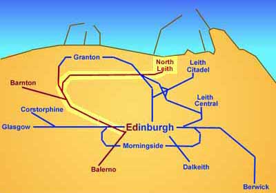 Edinburgh's Railways  -  The Caledonian Railway from Edinburgh to North Leith bia the northern suburbs of Edinburgh