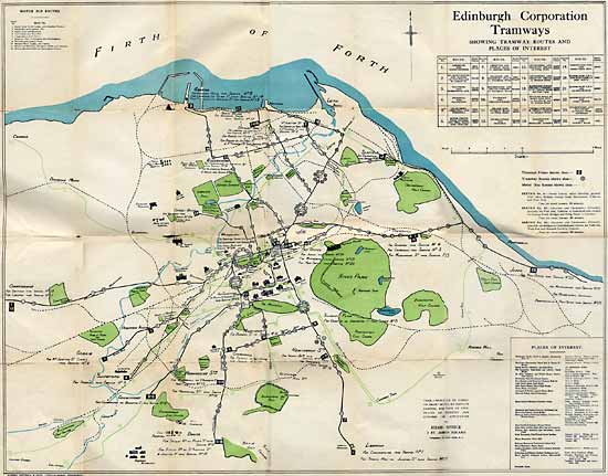 1924 Map of Edinburgh Trams and Buses