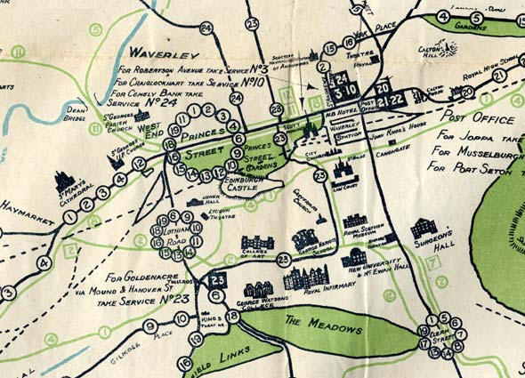 Edinburgh Corporation Transport Department  -  Map of Tram and Bus Routes  -  1924  -  Central Edinburgh