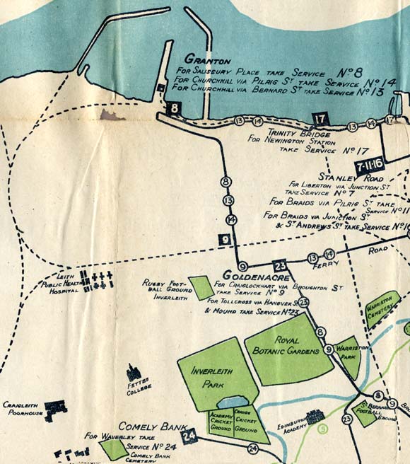 Edinburgh Corporation Transport Department  -  Map of Tram and Bus Routes  -  1924  -  Granton