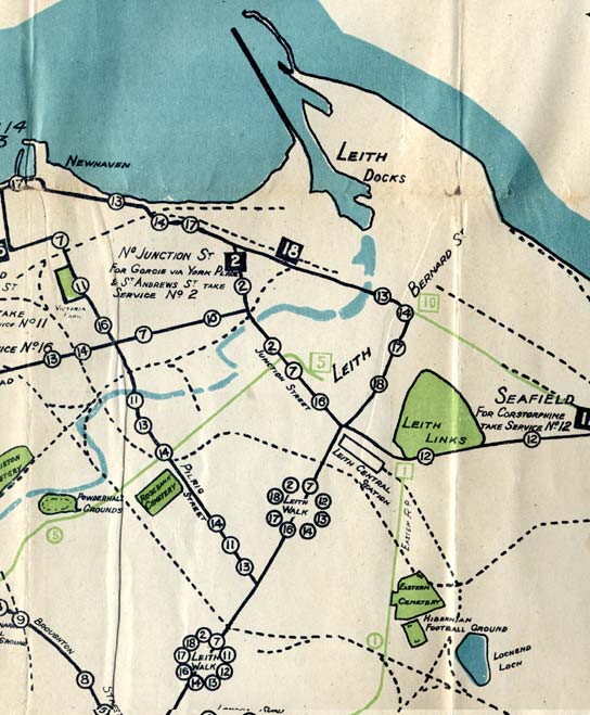 Edinburgh Corporation Transport Department  -  Map of Edinburgh Tram and Bus Routes  -  1924  -  Leith