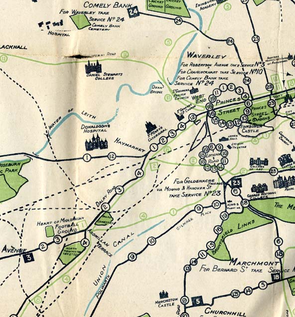 Edinburgh Corporation Transport Department  -  Map of Edinburgh Tram and bus Routes  -  1924  -  Marchmont