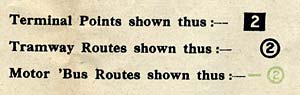 Key to Edinburgh Corporation Transport Department tram and bus map from the mid-1920s