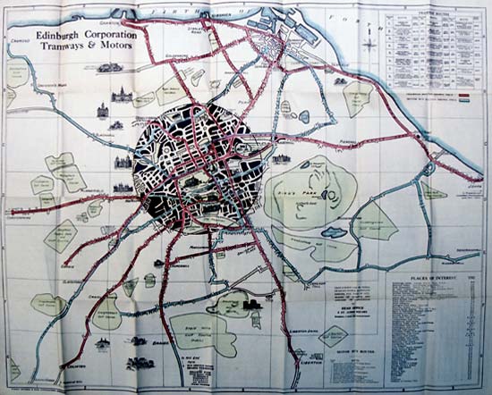 Edinburgh Corporation Transport Department  -  Map of Tram and Bus Routes in 1926