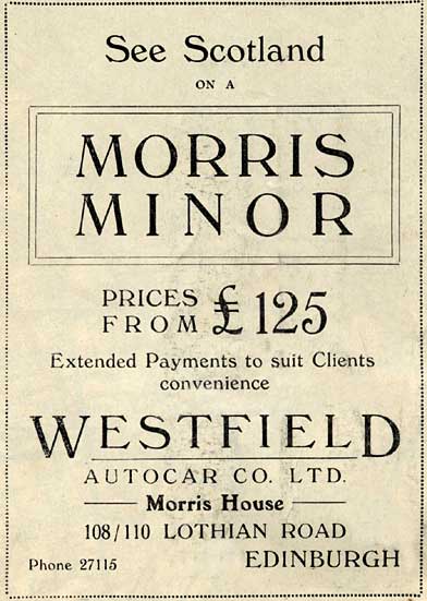 Advert ont he back of an Edinburgh Corporation Transport map  -  1830s  -  Morris Minor for 125