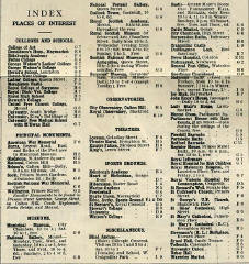 Index to Places of Interest taken from an Edinburgh Corporation Transport Department map of Tram and Bus Routes, published around 1932.